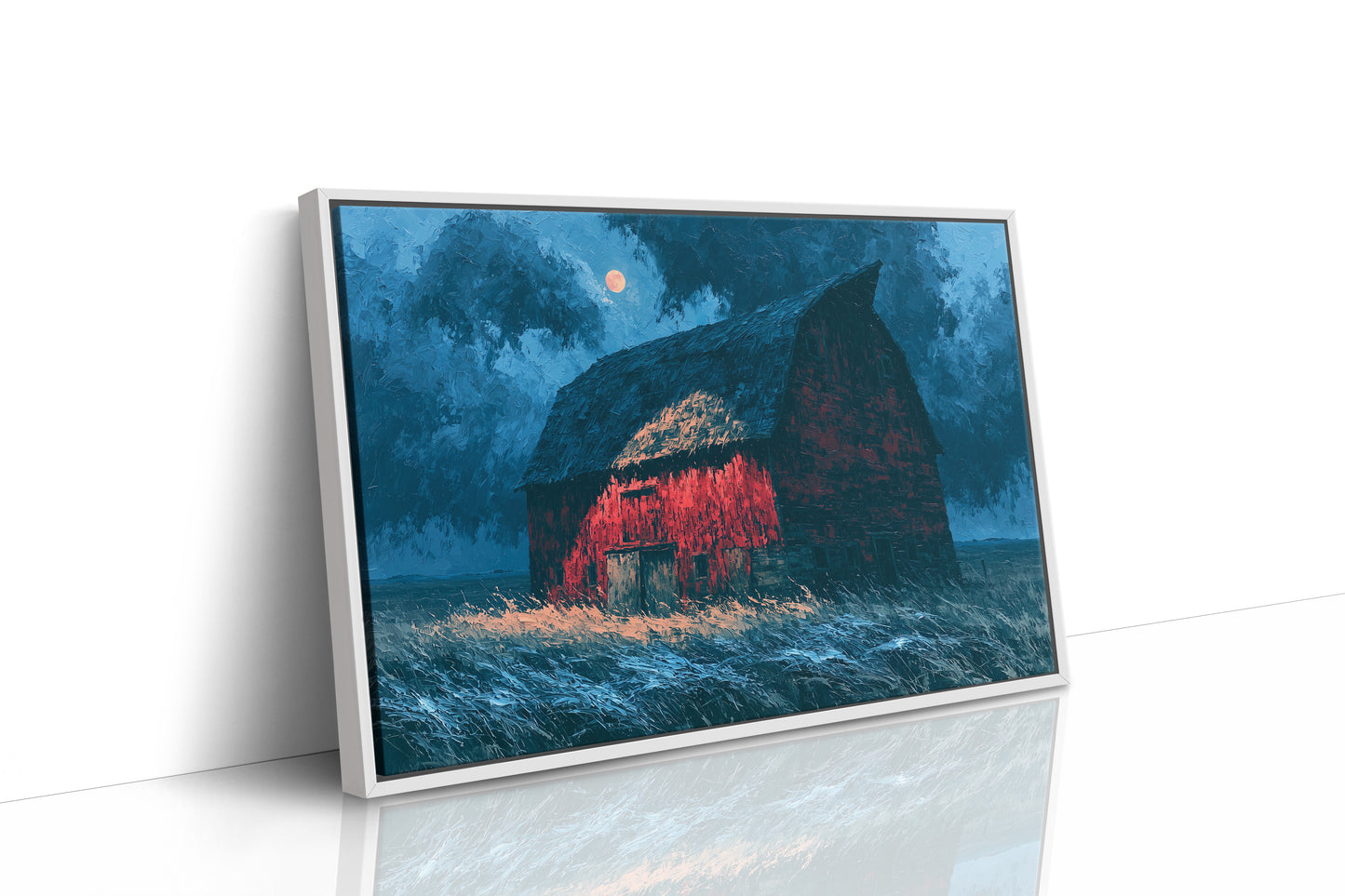 Red Barn Under a Blue Moon