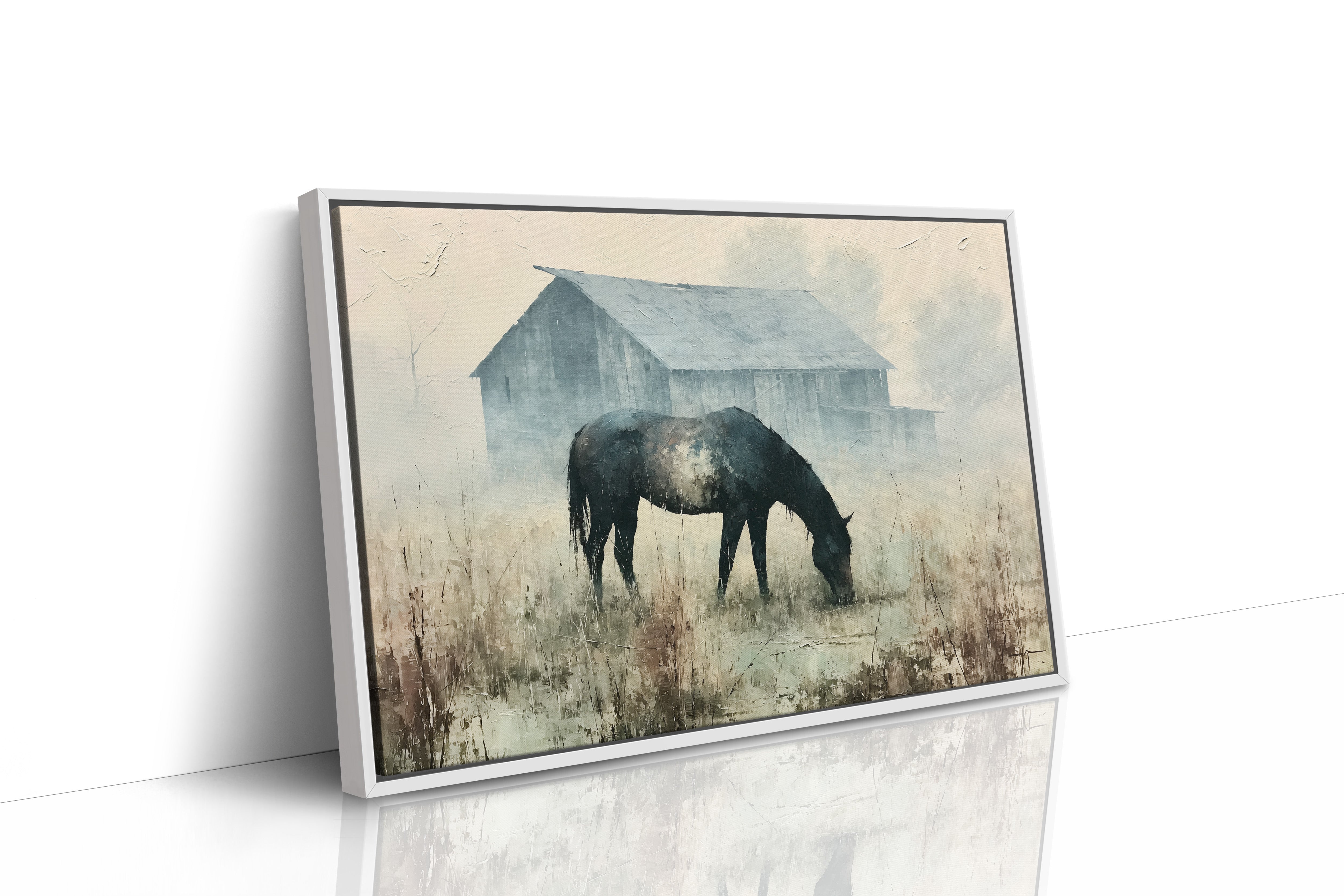 Grazing Horse, Foggy Farmstead