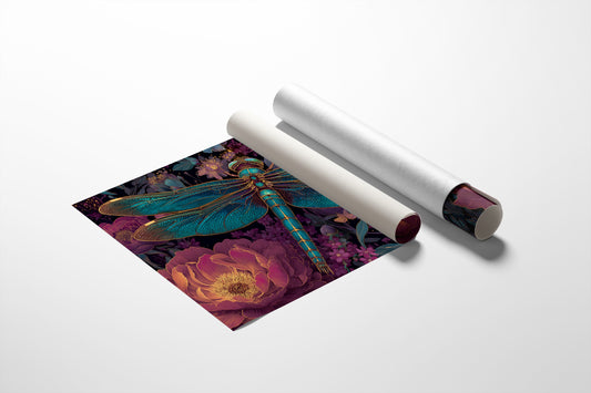 Iridescent Wings Among Midnight Blooms