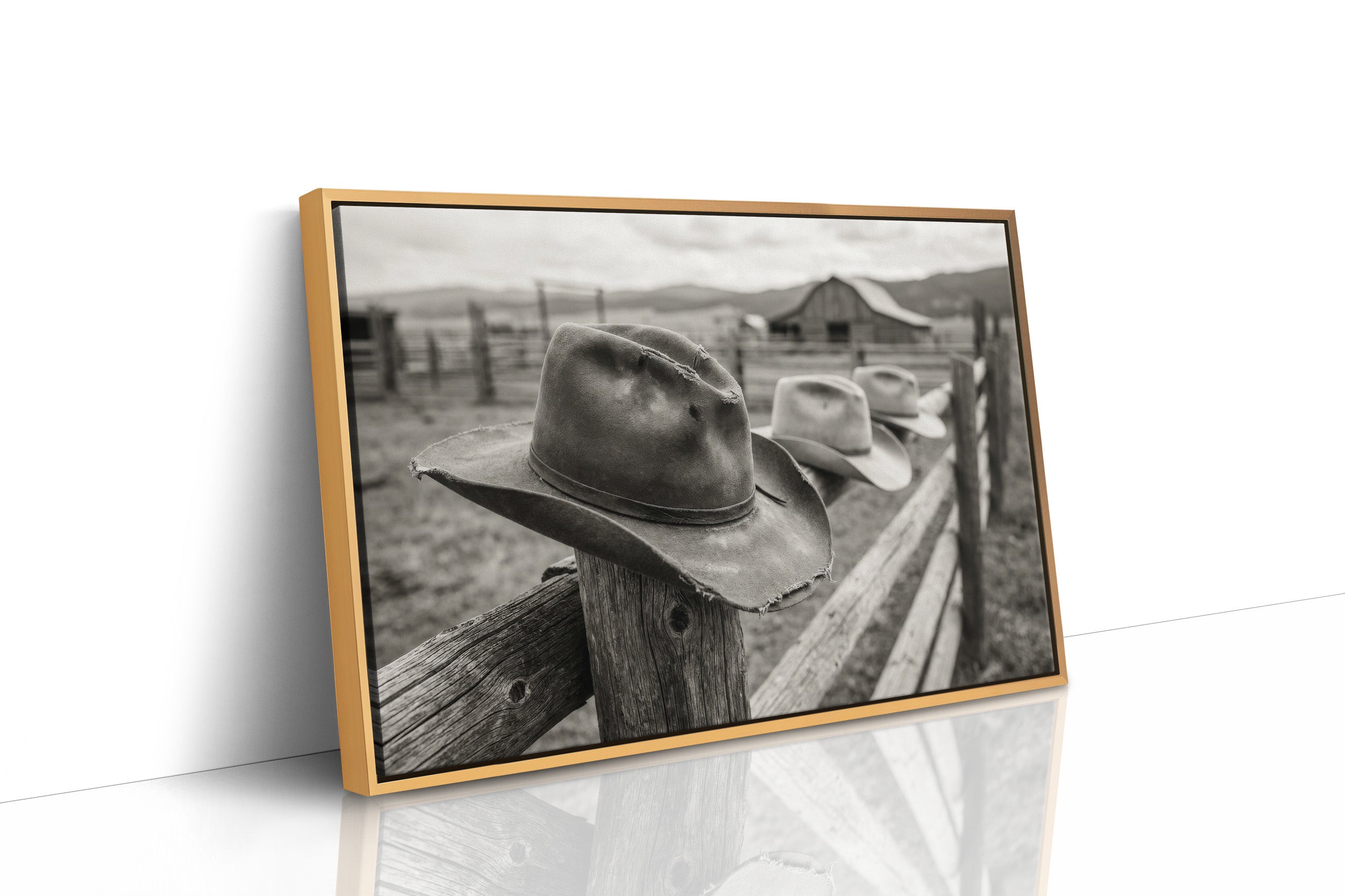 Row of Hats on the Ranch Fence