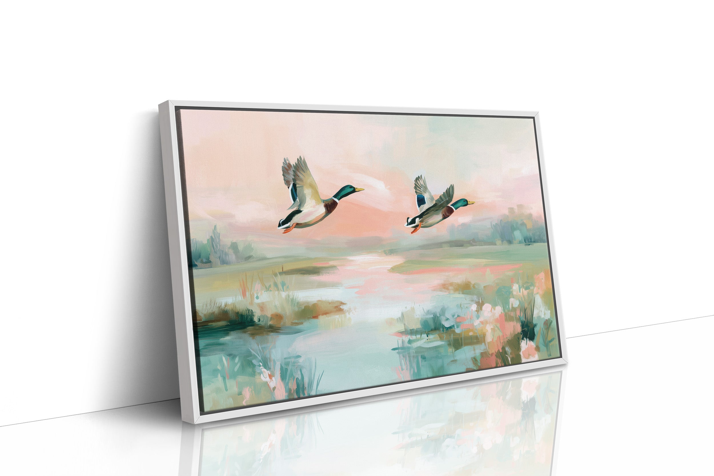 Mallards Glide Through Pastel Wetlands
