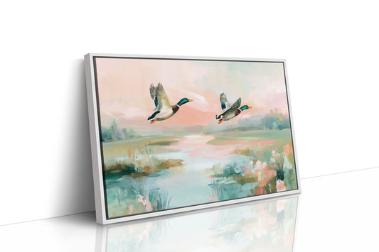 Mallards Glide Through Pastel Wetlands