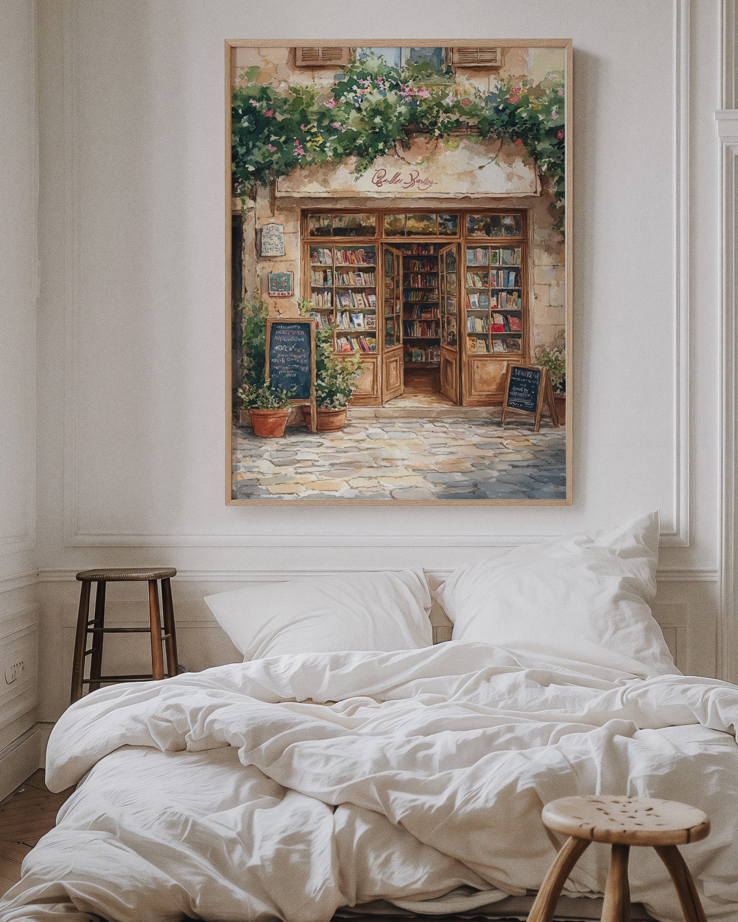 Charming French Bookstore – Vintage European Street Scene Wall Art