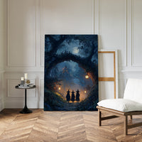 Three Figures Beneath the Moonlit Canopy