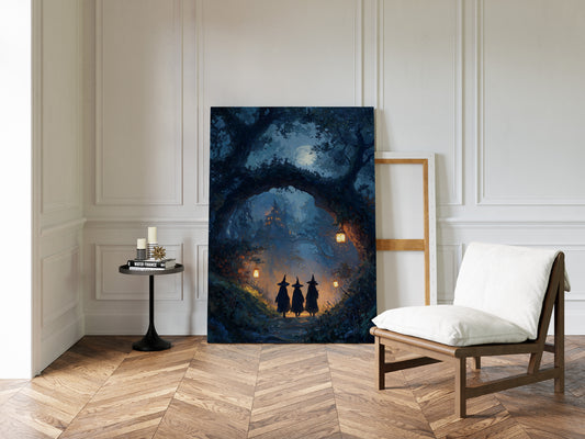 Three Figures Beneath the Moonlit Canopy