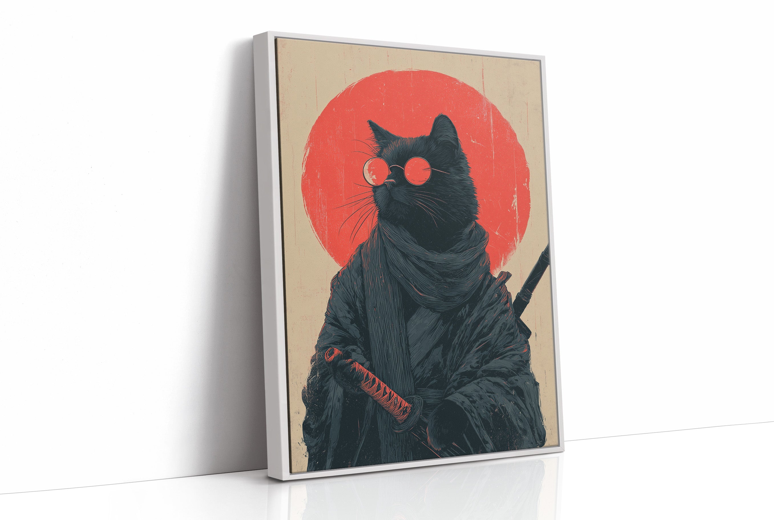 Samurai Cat Guards Red Moon Rising