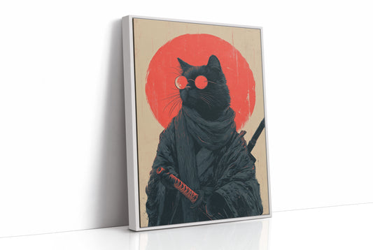 Samurai Cat Guards Red Moon Rising