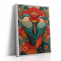 Birds Dance Among Crimson Blooms