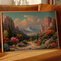 Saguaros Dance Between Pink Cliffs