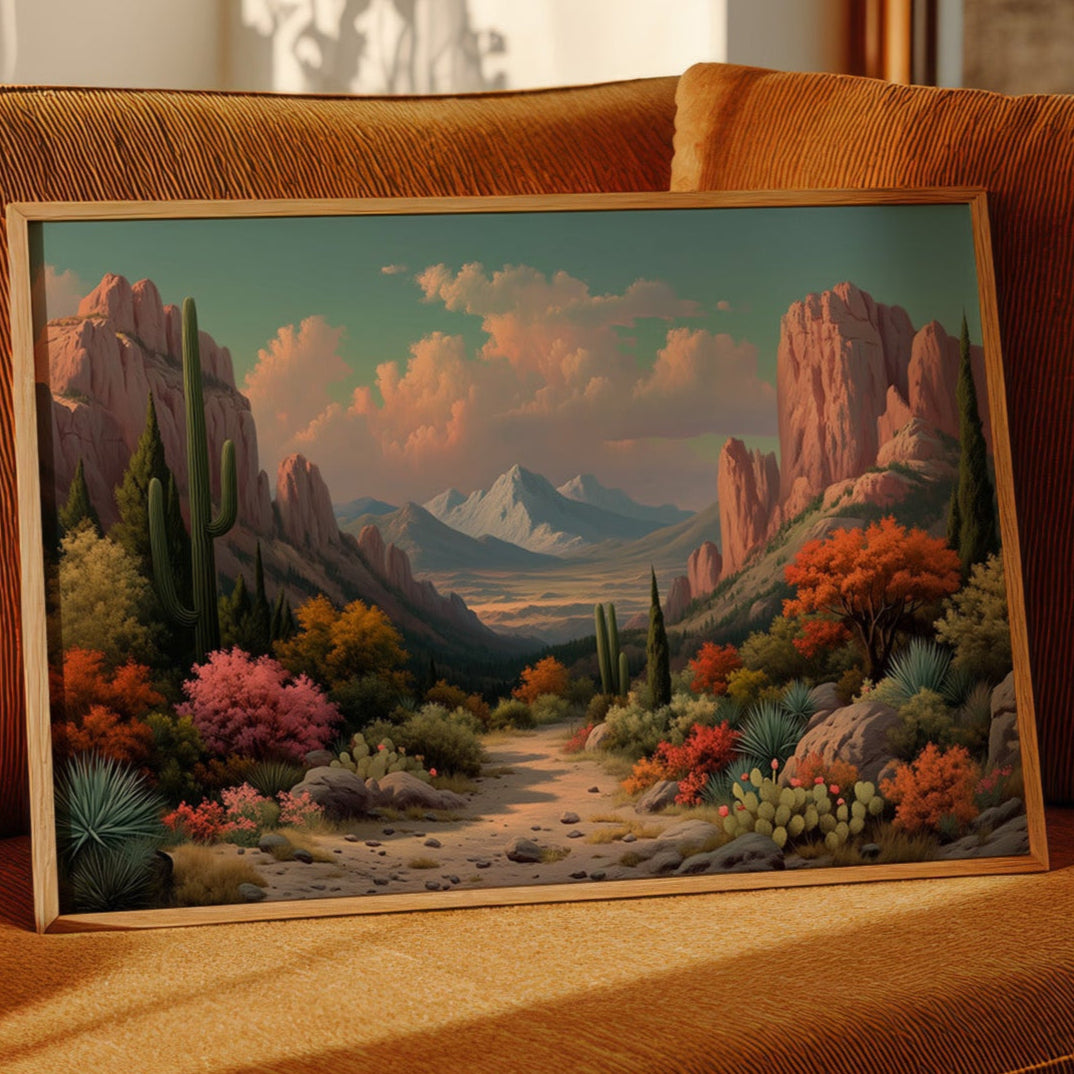 Saguaros Dance Between Pink Cliffs