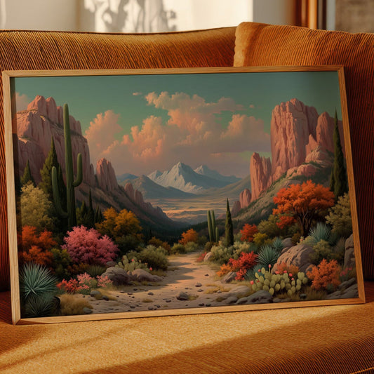 Saguaros Dance Between Pink Cliffs