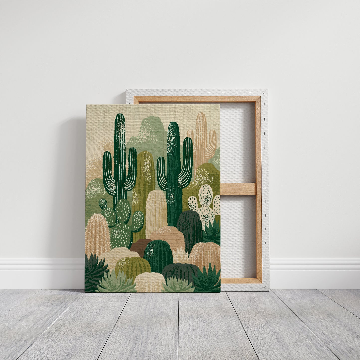 Twin Saguaros: Cactus Collage in Green & Tan