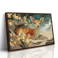 Fawn Resting by Driftwood Shore