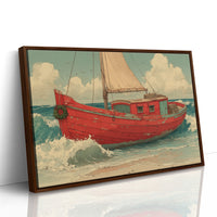 Weathered Red Boat with Wreath