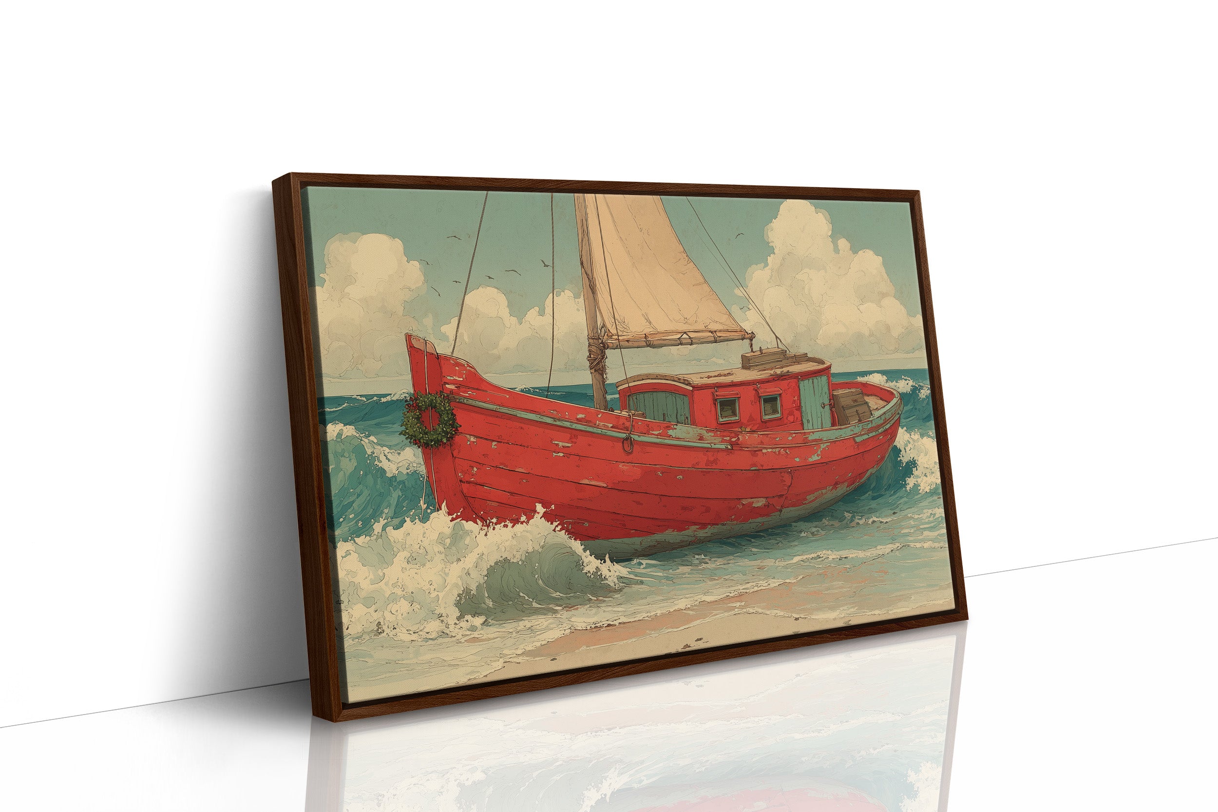 Weathered Red Boat with Wreath