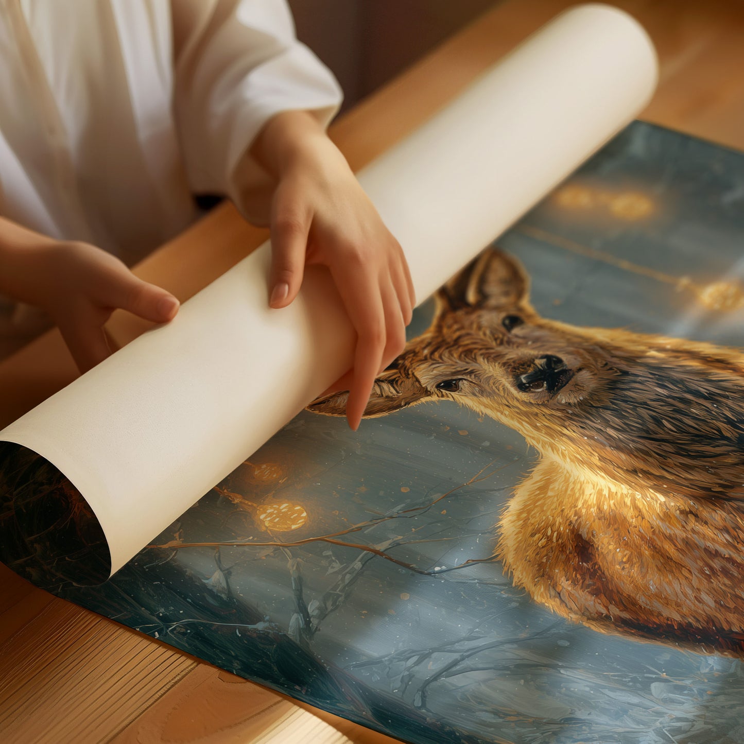 Stag Beneath December's Golden Lights