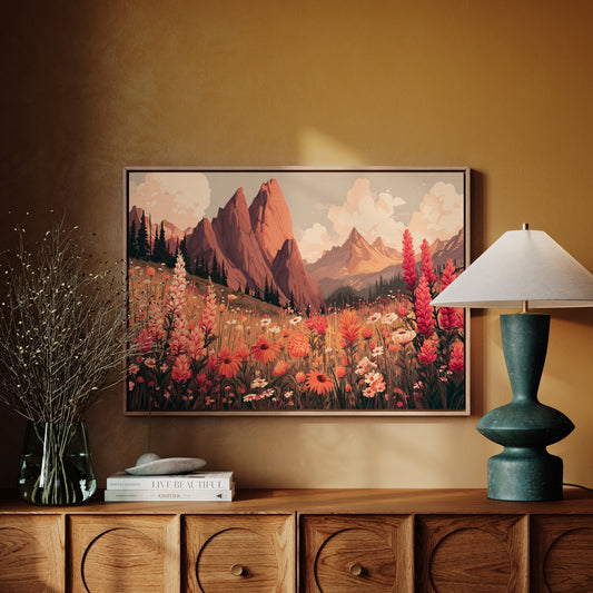 Alpine Meadows Bloom In Coral Light