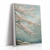 Cherry Blossoms Dance Against Turquoise