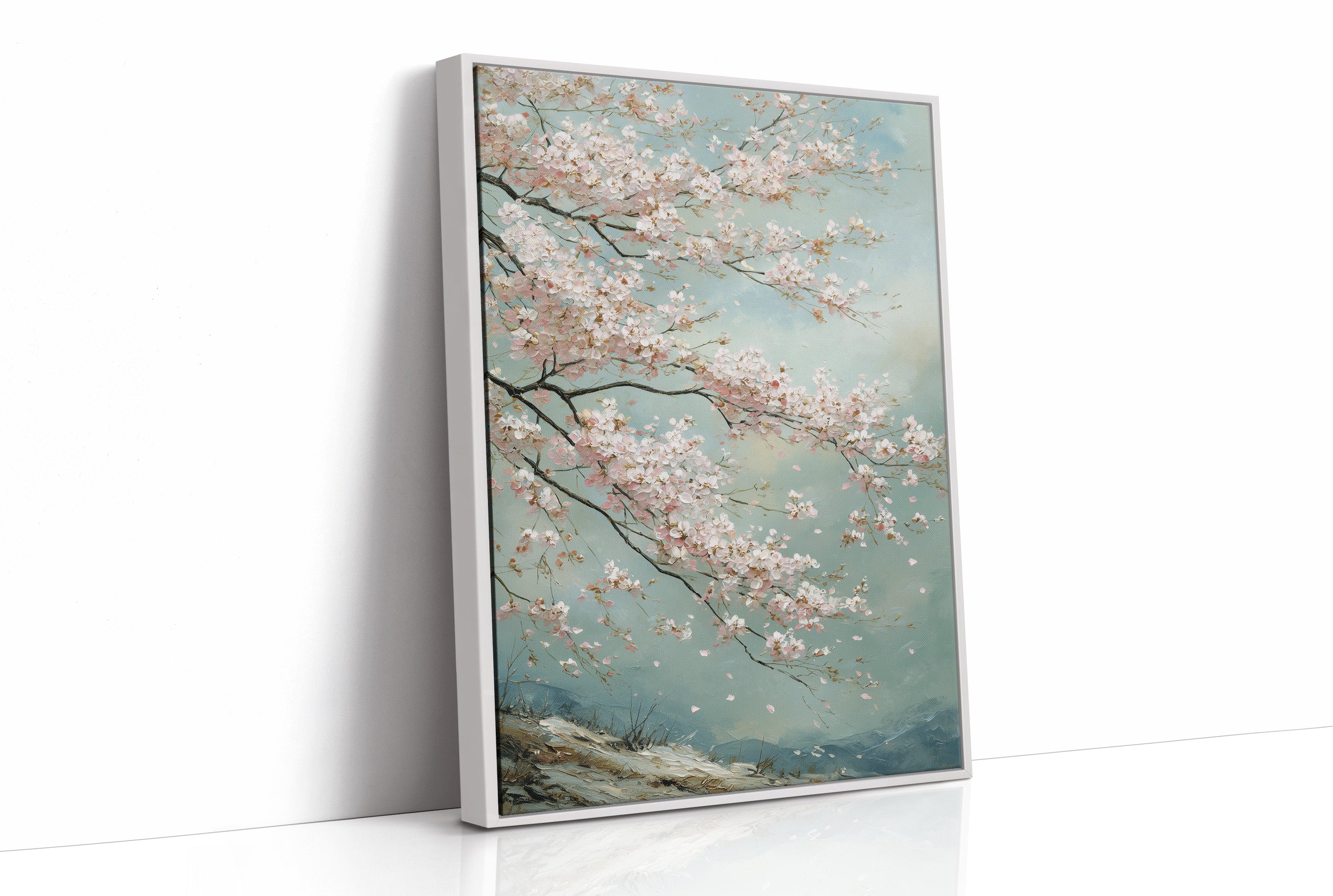 Cherry Blossoms Dance Against Turquoise