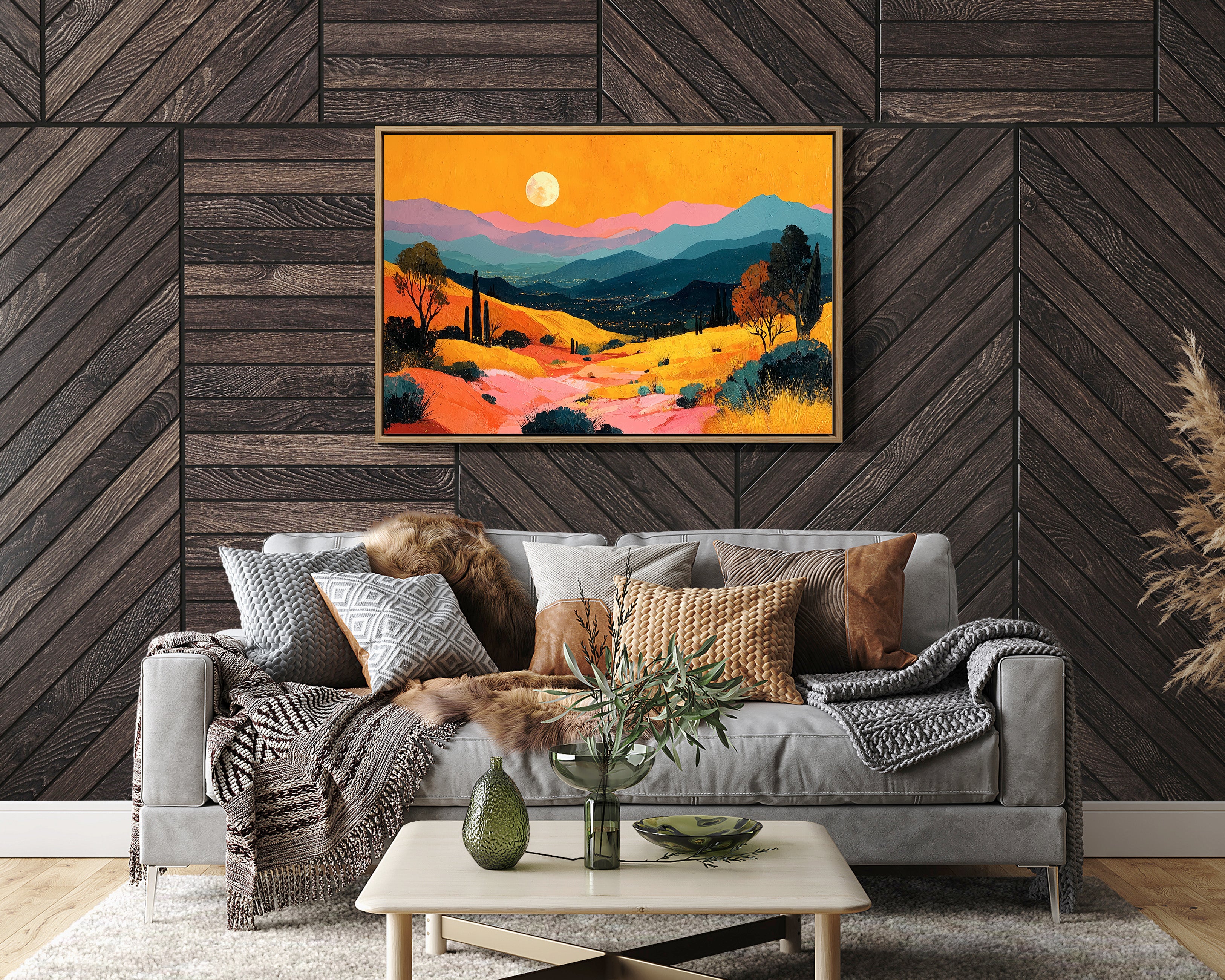 Valley Lights Beneath Moonlit Saguaros