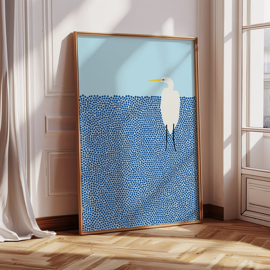 Egret in Blue Dotted Waters