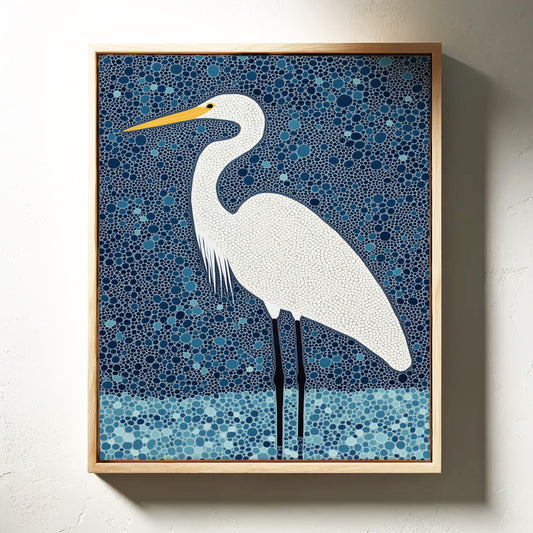Elegant White Egret – Mosaic-Inspired Bird Wall Art