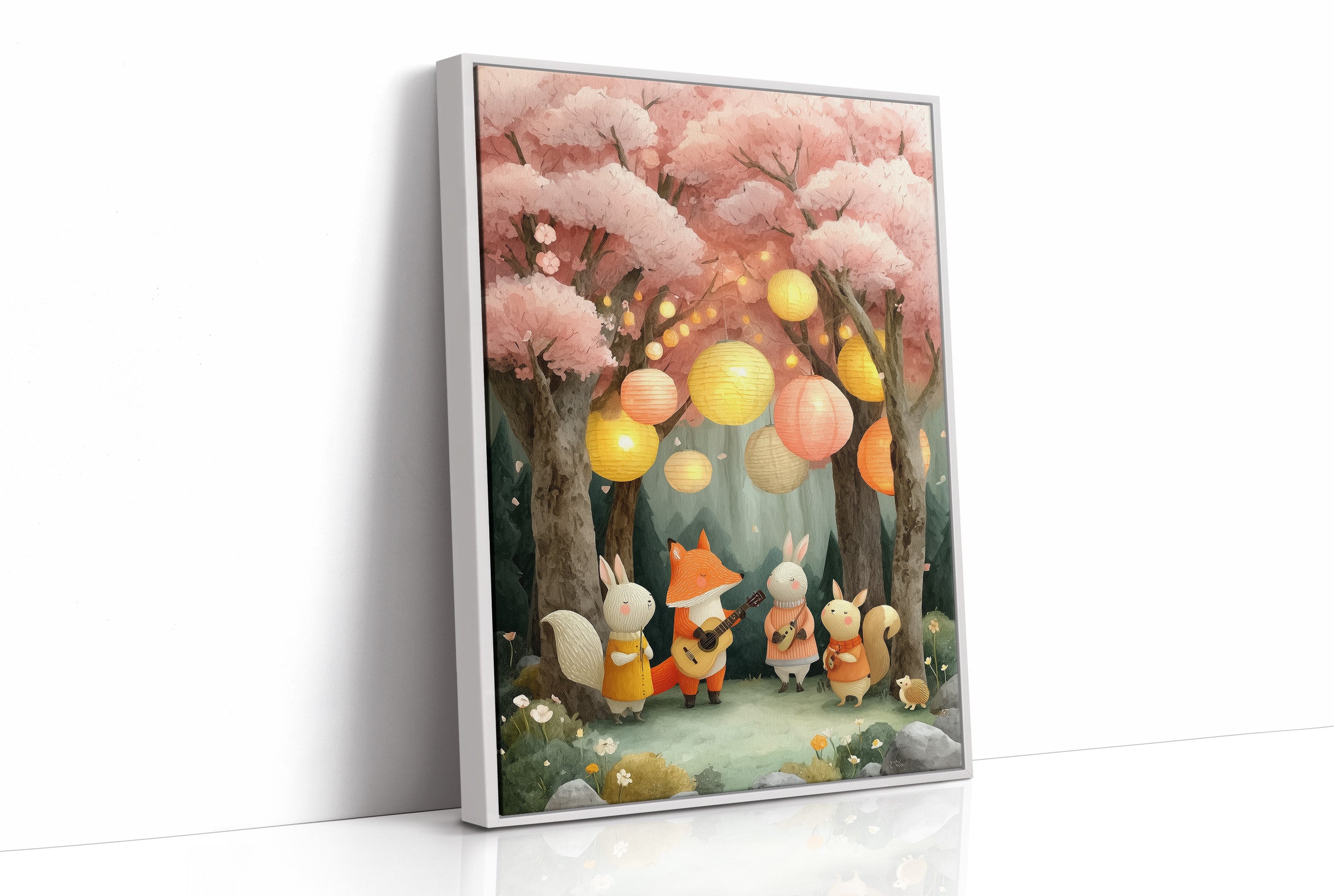 Forest Friends Play Under Cherry Blossoms