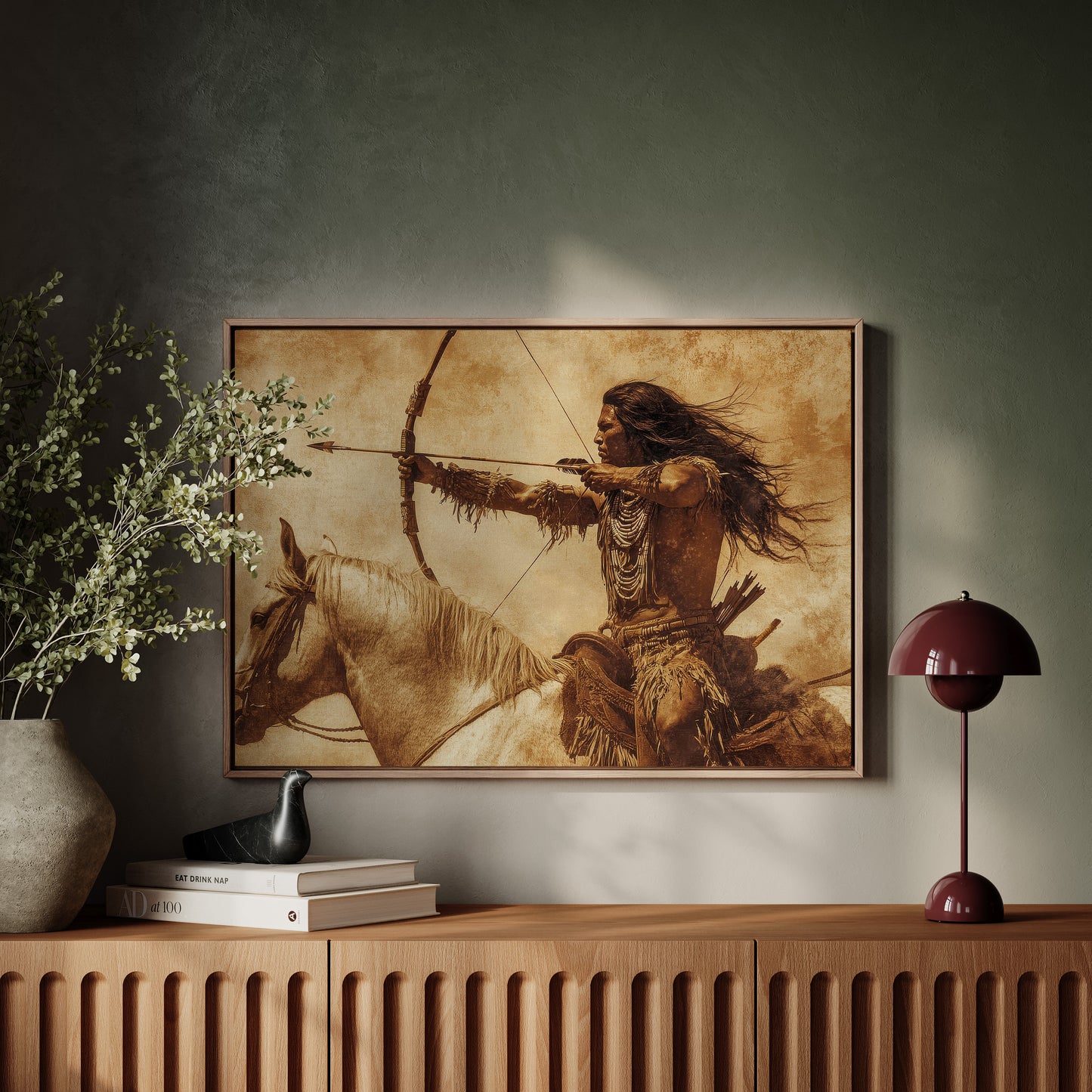 Warrior Archer on Horseback – Western Sepia Wall Art Print