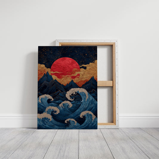 Red Moon Rises Over Stormy Peaks