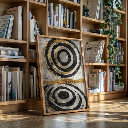 Golden Circles on Weathered Canvas
