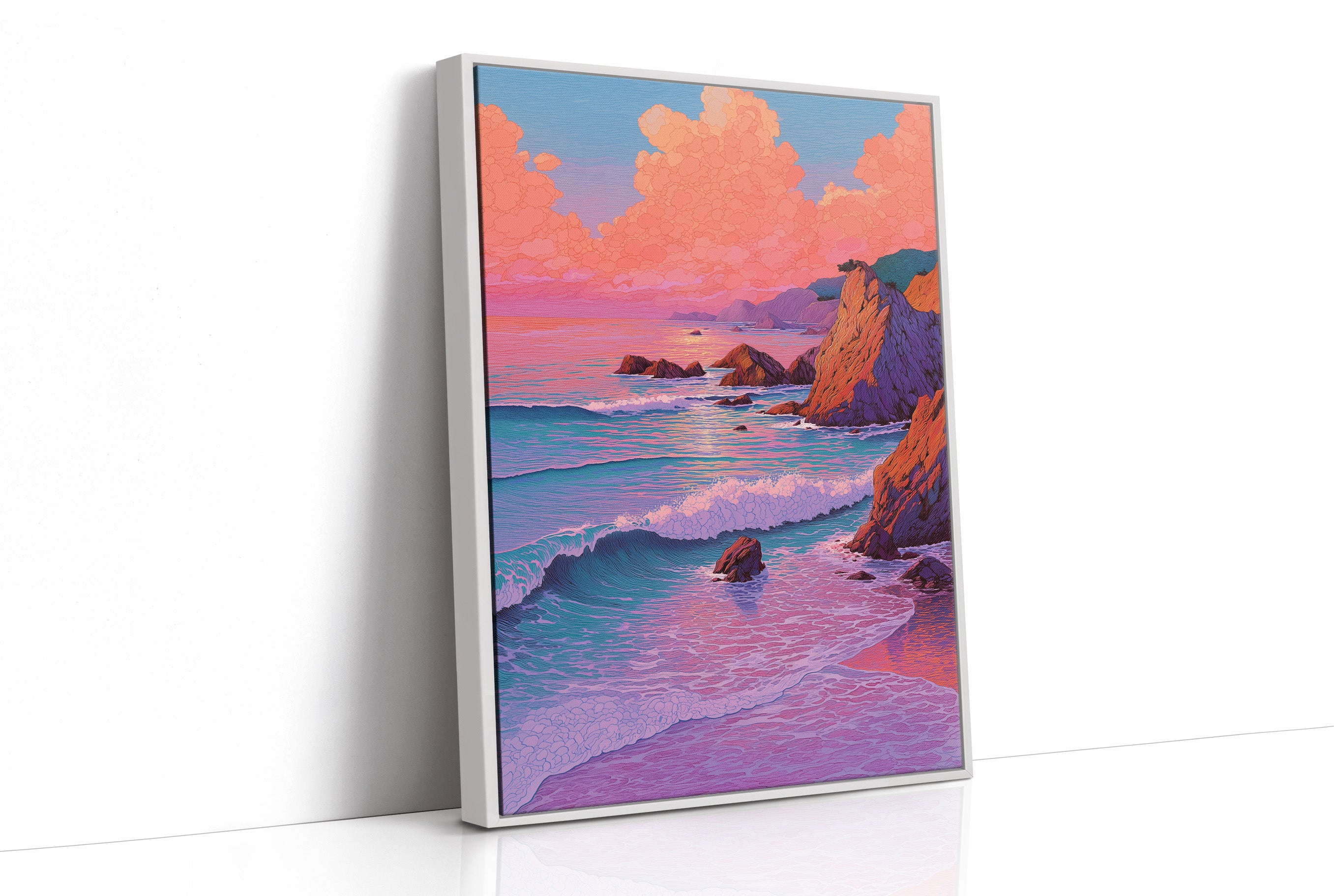 Coral Cliffs Meet Twilight Waves