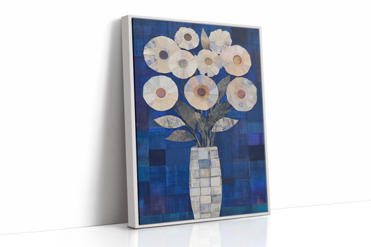 Moonlit Daisies In Checkered Vase