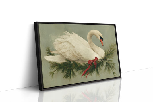 Winter Swan Among Pine Branches