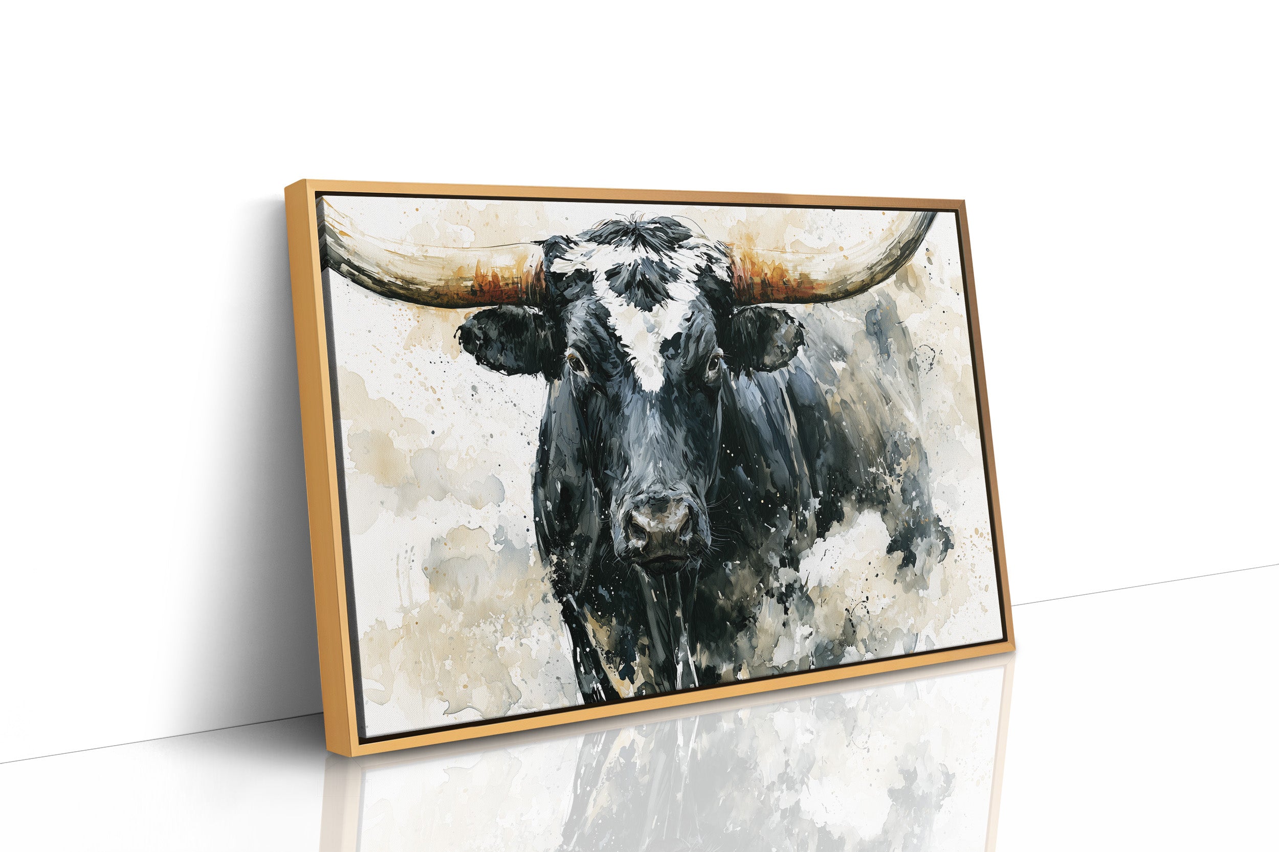 Ink Wash Longhorn Close-Up
