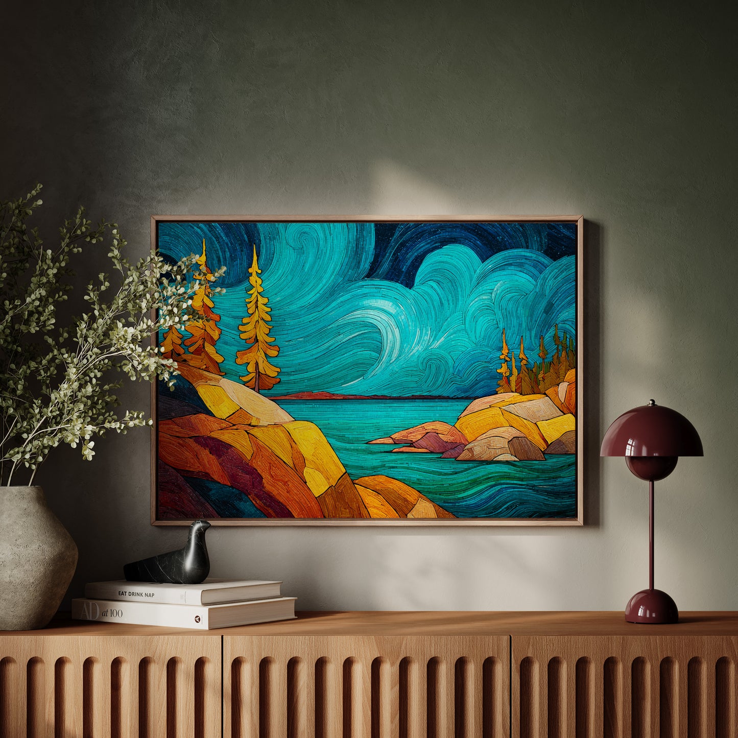 Golden Pines Dance Above Turquoise Waters