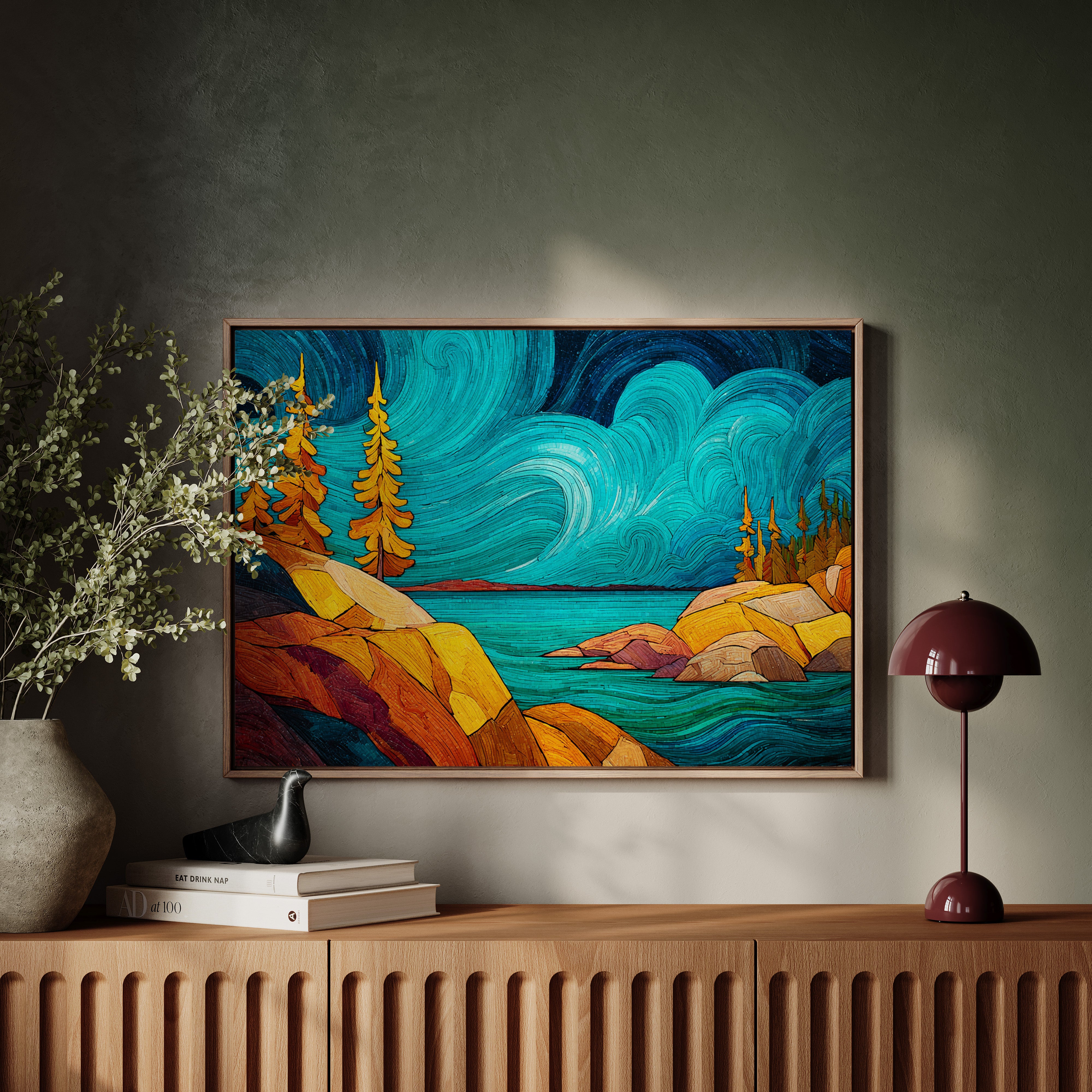 Golden Pines Dance Above Turquoise Waters