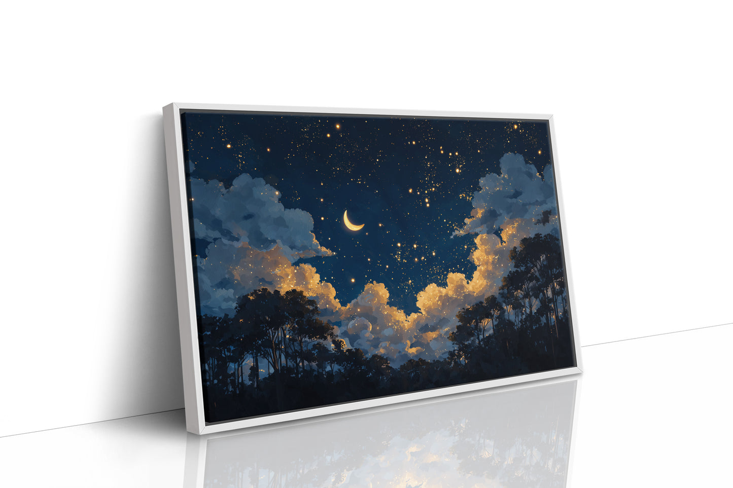 Crescent Sky Above Forest Silhouettes