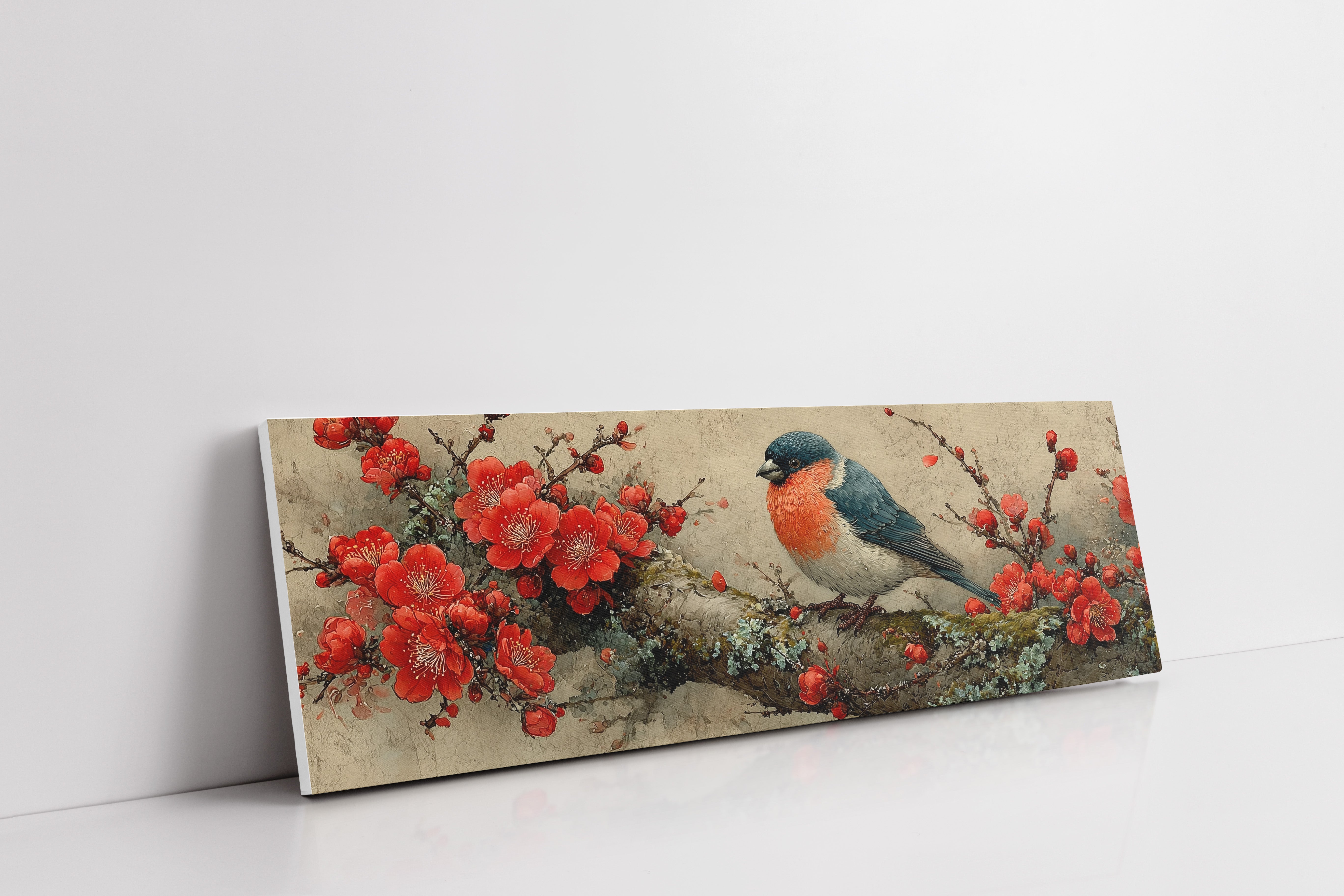 Songbird Among Scarlet Blossoms