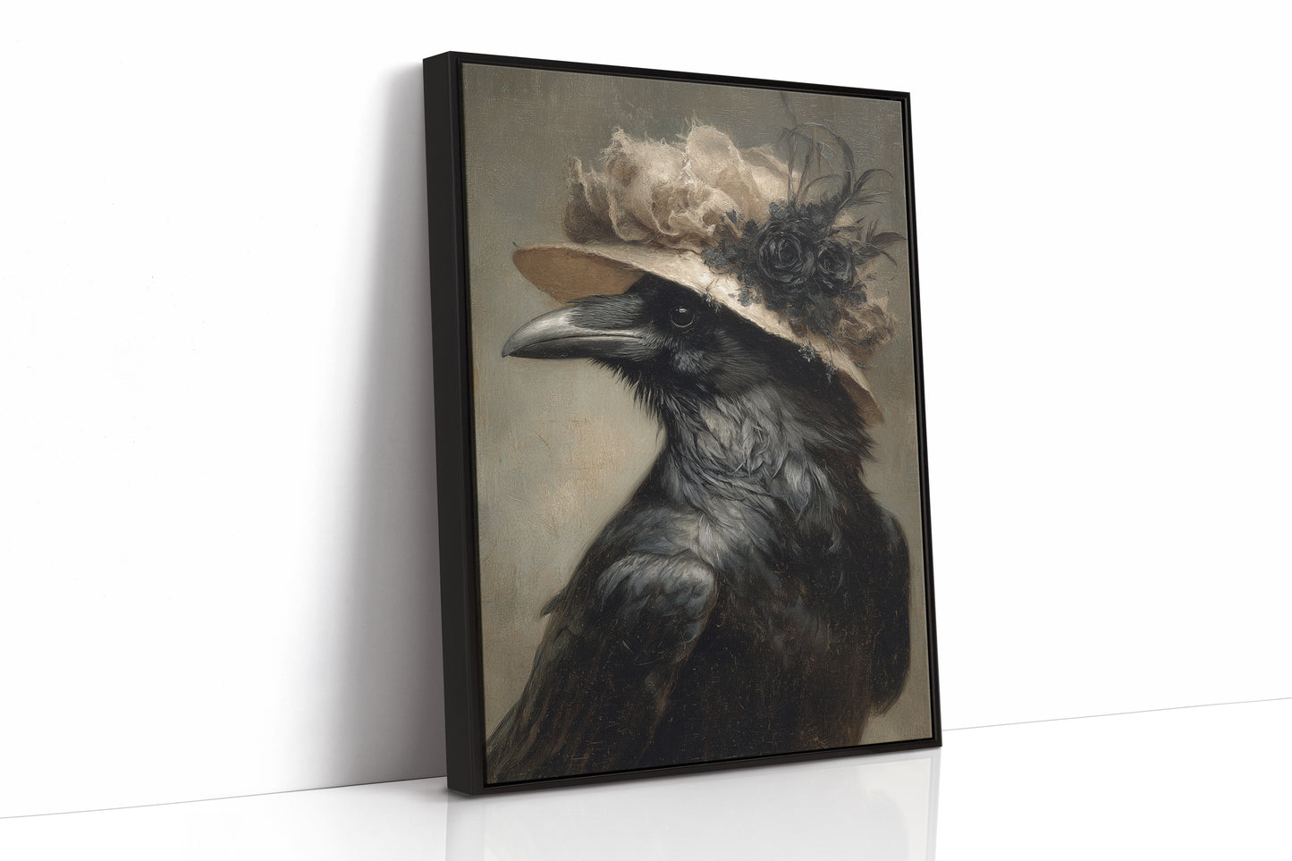 Regal Raven in a Floral Hat