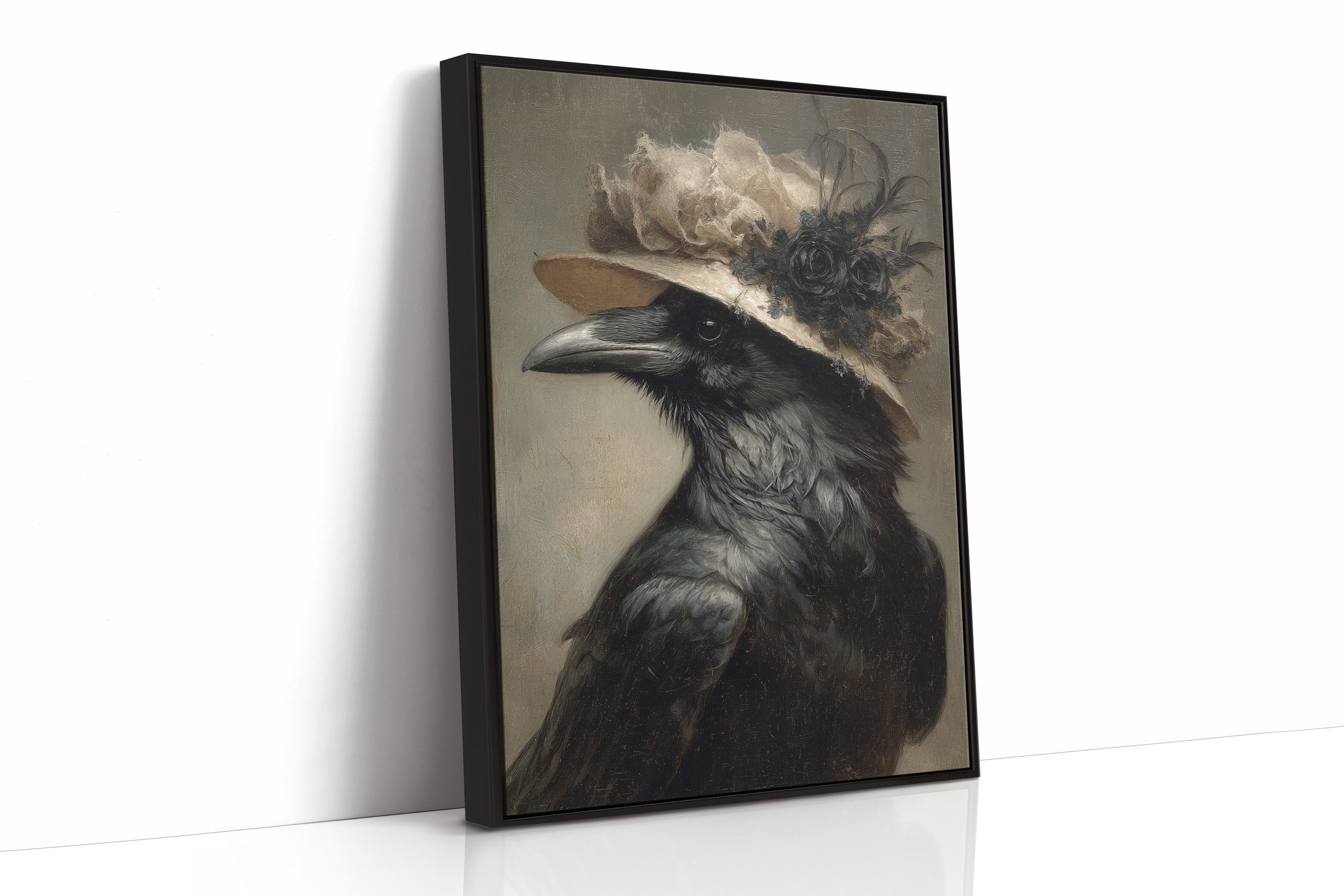 Regal Raven in a Floral Hat