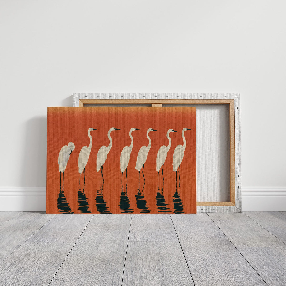 Egrets Wading Burnt Sunset