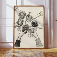 Cheers in Ink Toasting Hands Print