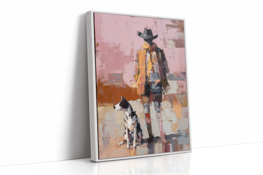Cowboy Stands With Patient Dog