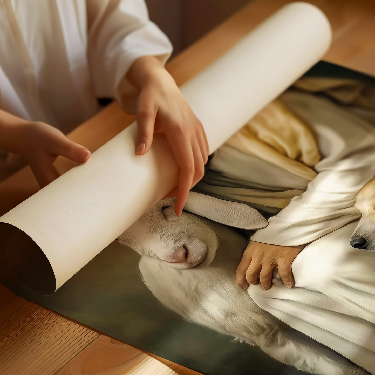 Gentle Guardian Embraces Creation's Innocence