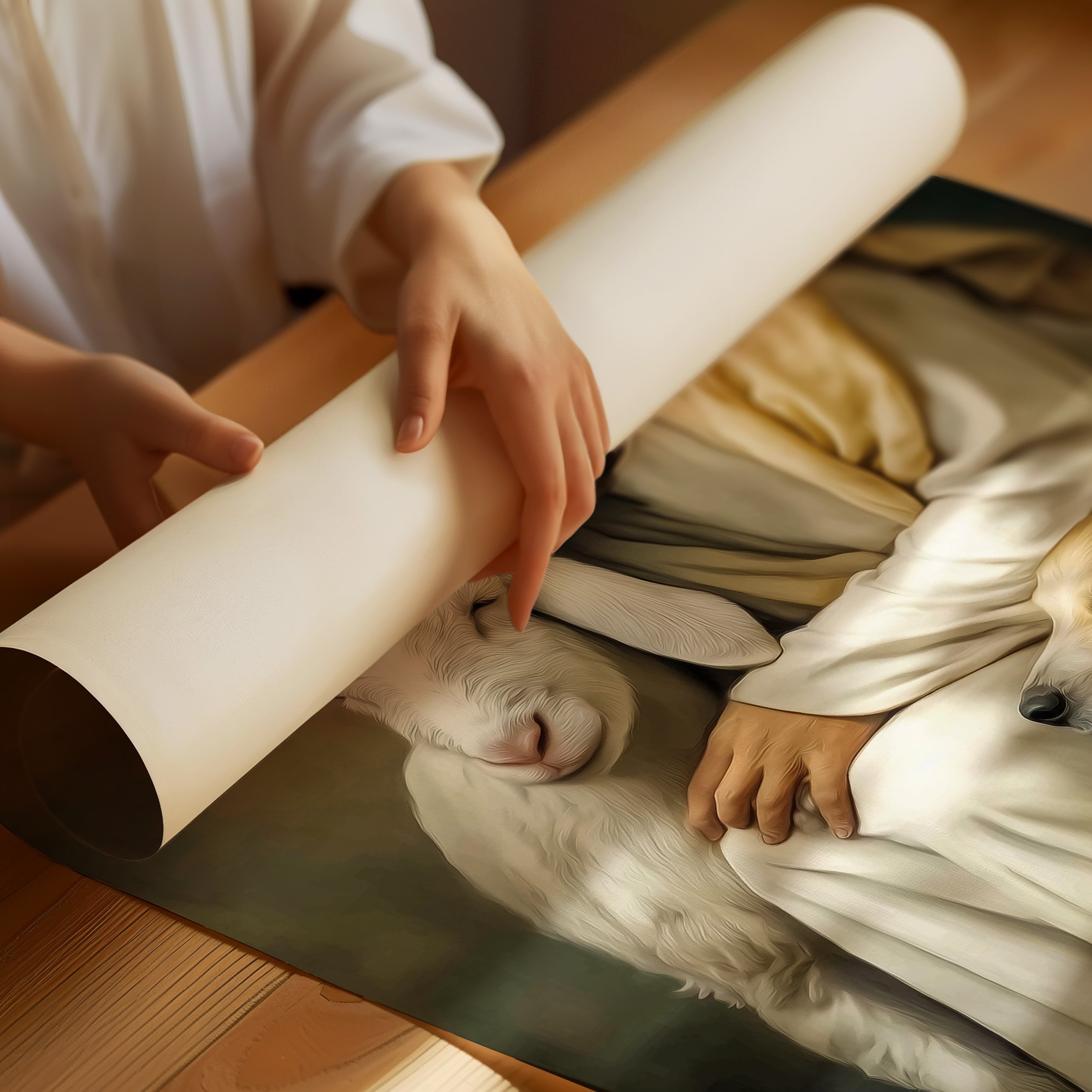 Gentle Guardian Embraces Creation's Innocence