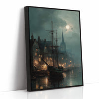 Harbor Lights Below Foggy Moon