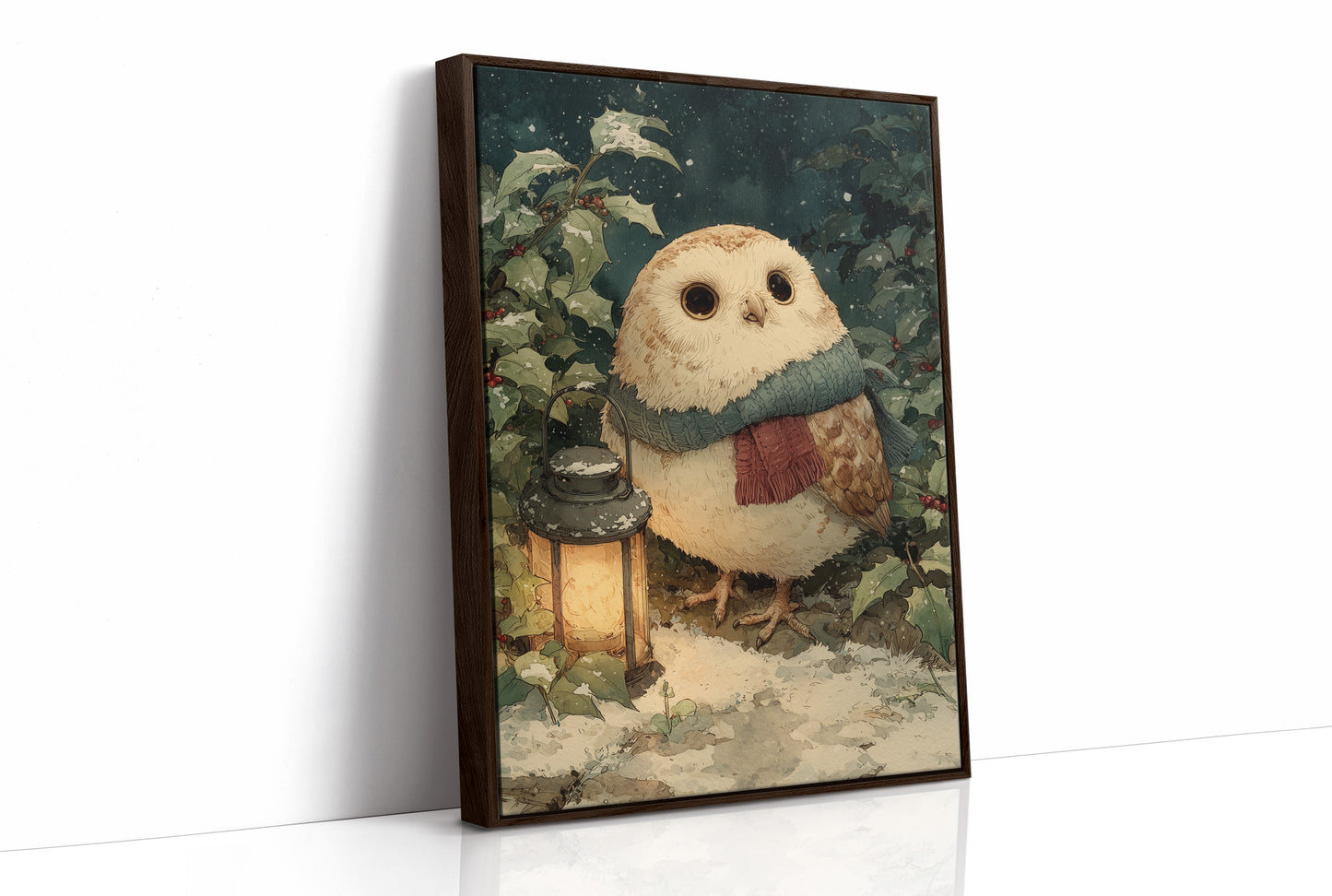 Owl with Lantern, Winter Night