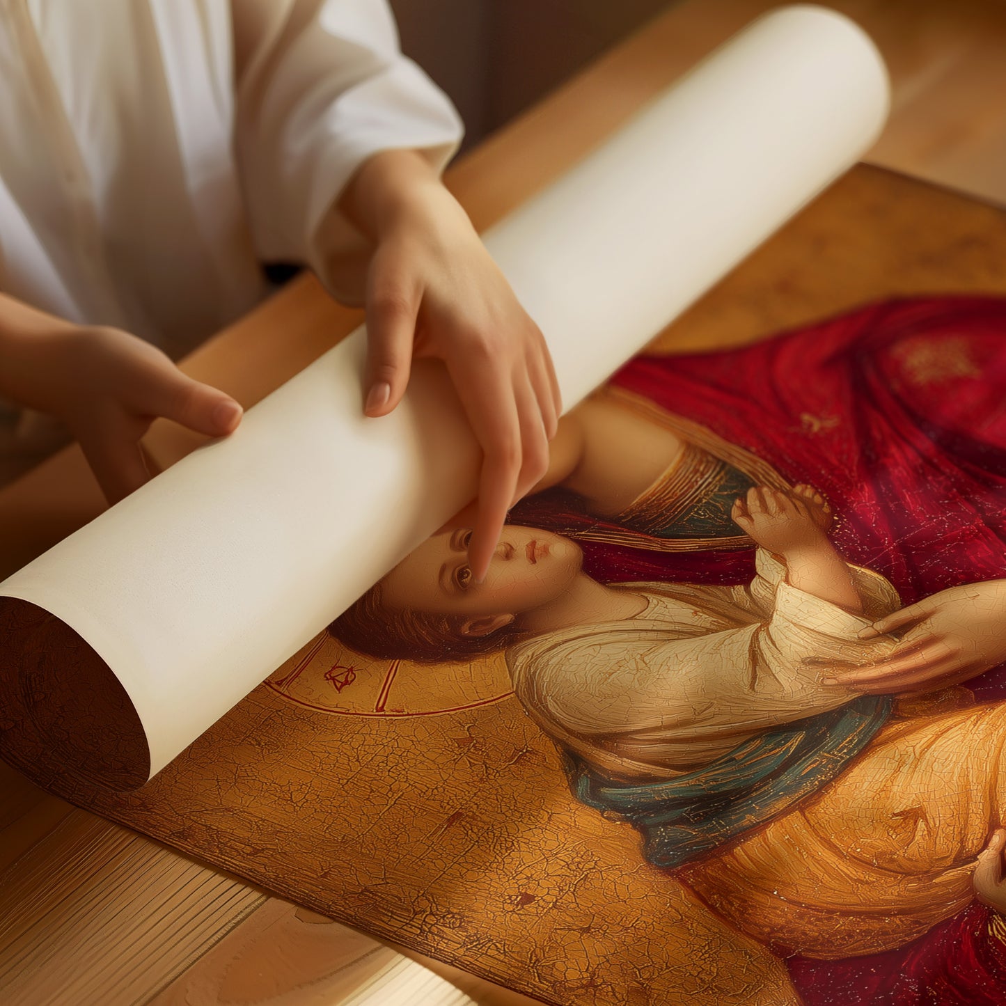 Sacred Crimson Against Golden Leaf