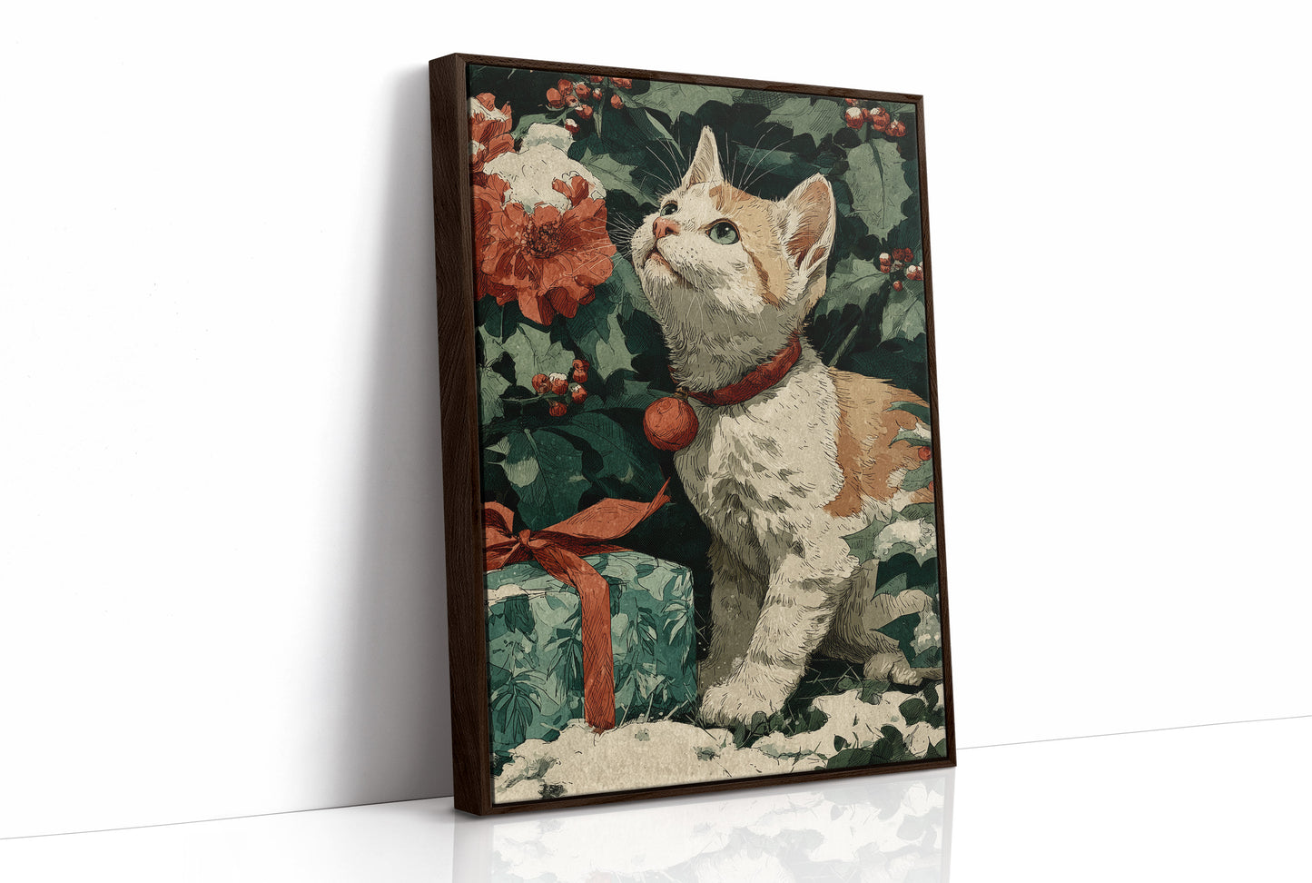 Kitten Among the Poinsettias