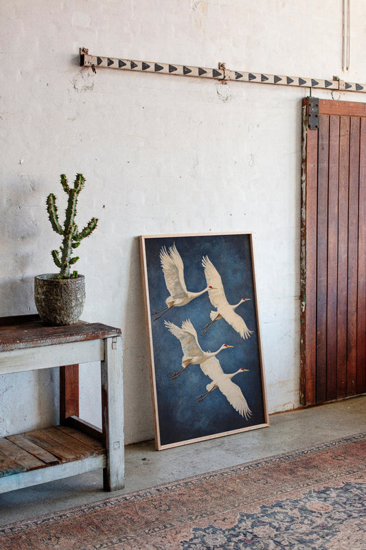 Graceful Flight – Vintage Crane Wall Art, Elegant Nature-Inspired Home Decor